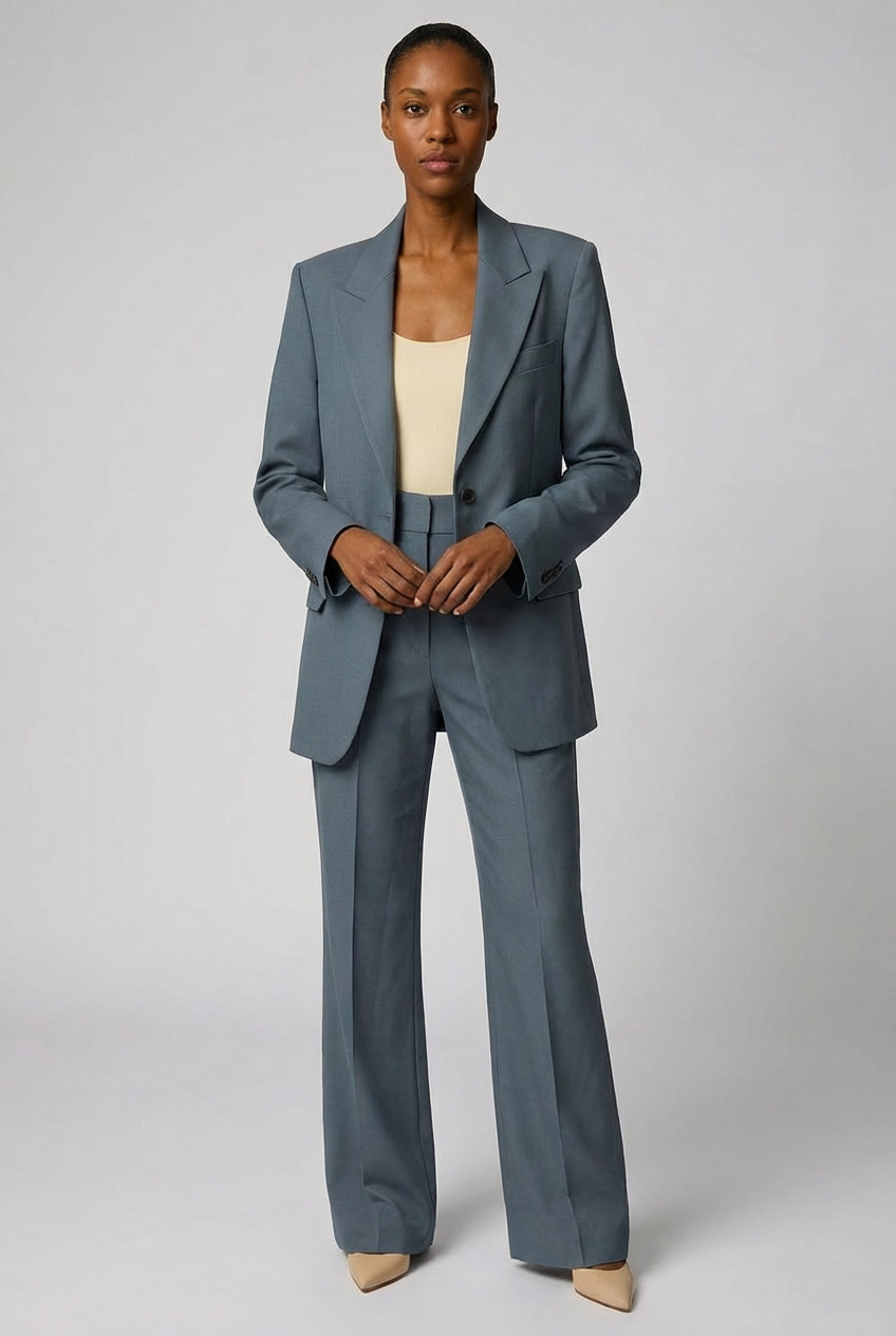 Women's Tailored Slim Blazer & Wide-Leg Trousers Two-Piece Suit