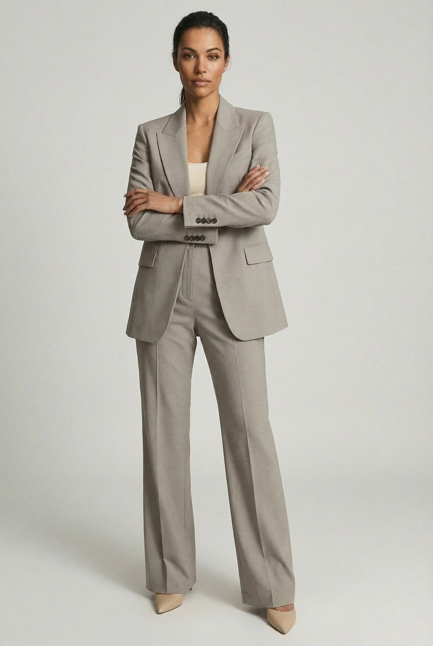 Women's Tailored Slim Blazer & Wide-Leg Trousers Two-Piece Suit
