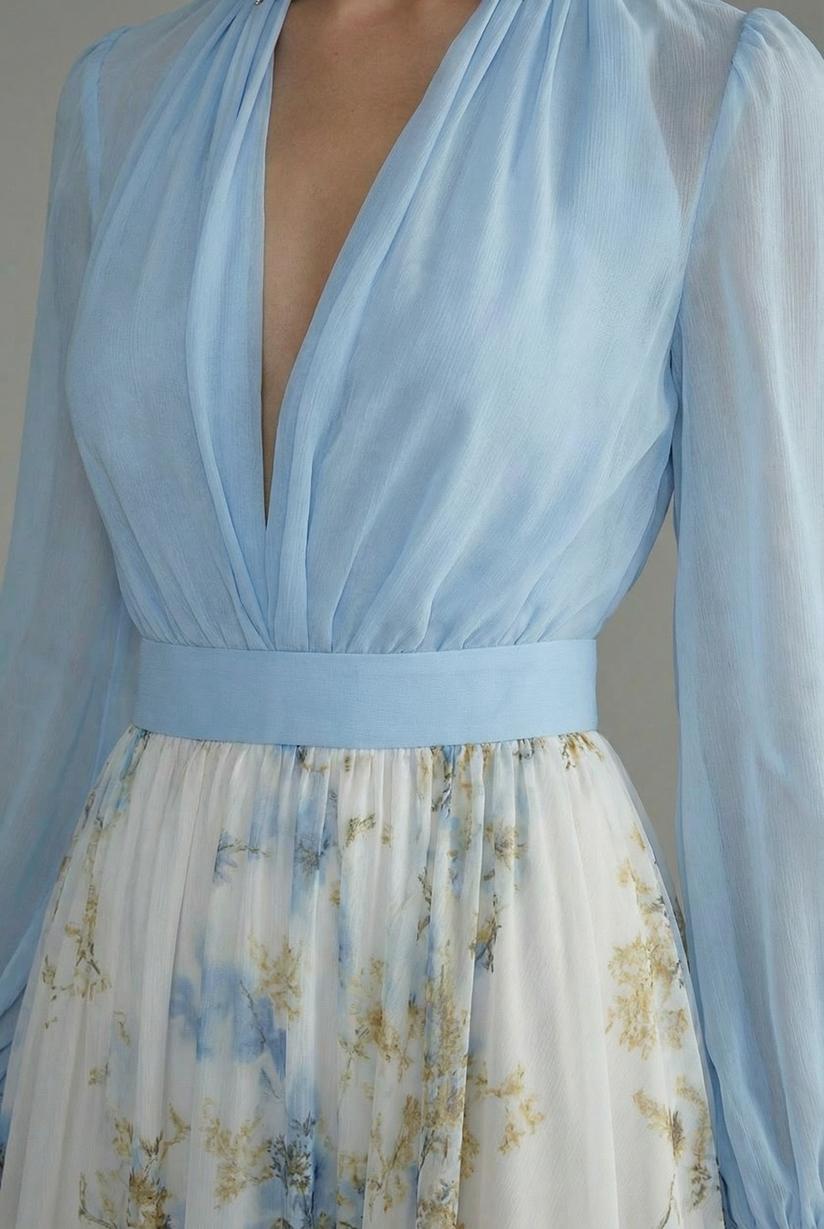 Women's Elegant Blue Floral Sheer Maxi Dress