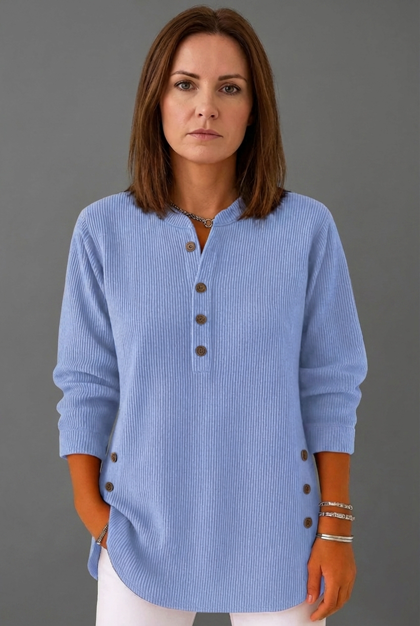 Oversized Ribbed Long Sleeve Henley Top Women