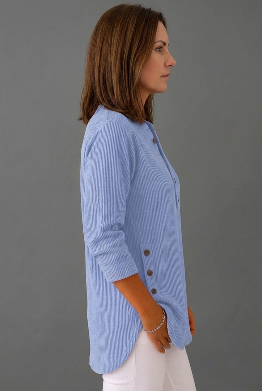 Oversized Ribbed Long Sleeve Henley Top Women