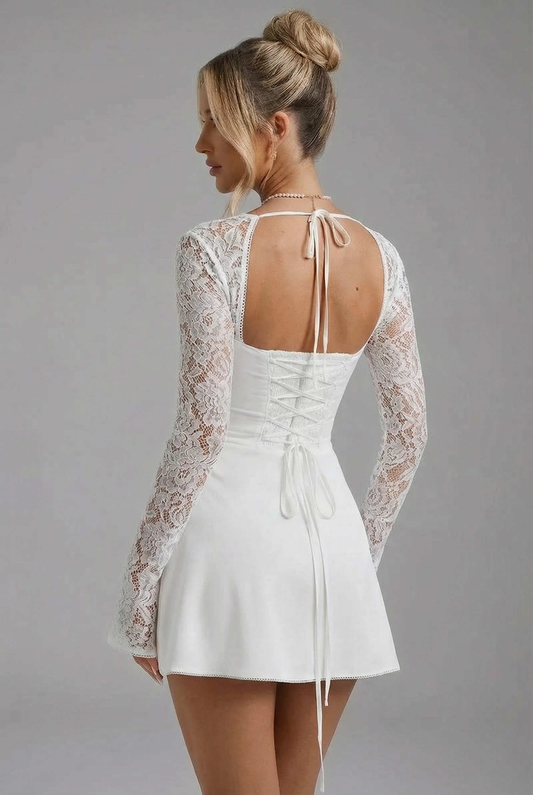 Women’s Bodycon Mini Dress with Lace Sleeves