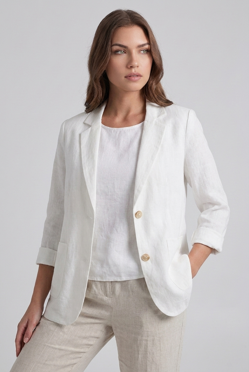 Linen Style Textured Notch Lapel Blazer Women