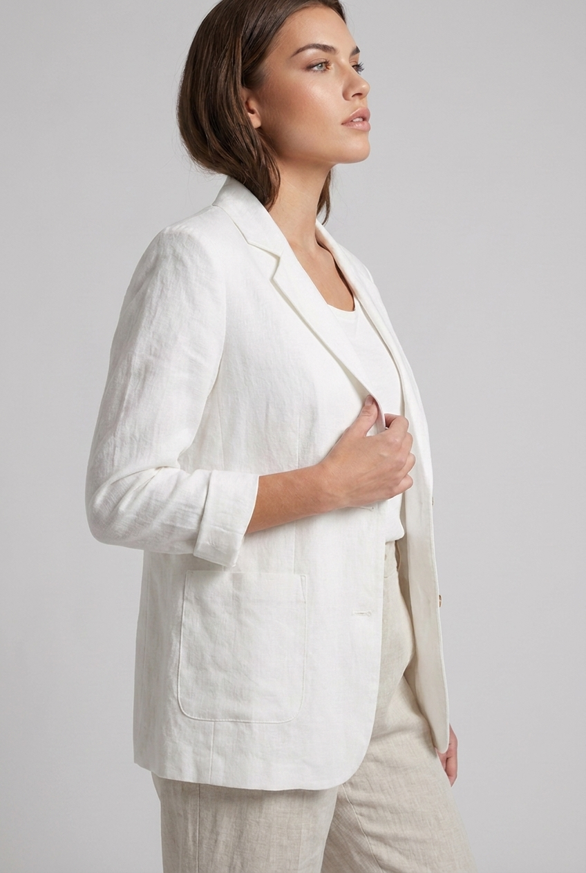 Linen Style Textured Notch Lapel Blazer Women