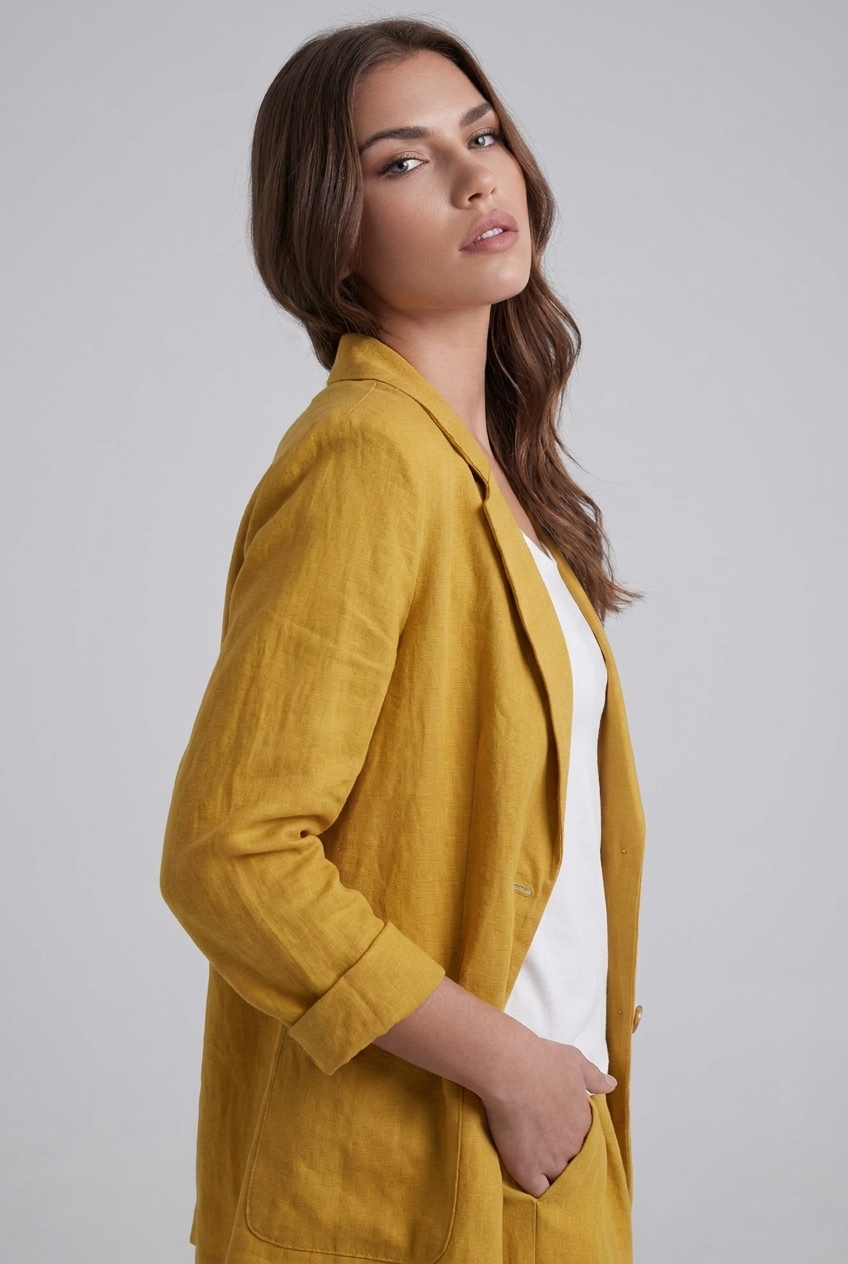 Linen Style Textured Notch Lapel Blazer Women