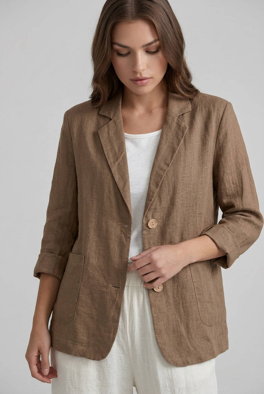 Linen Style Textured Notch Lapel Blazer Women