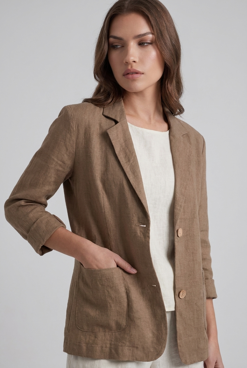Linen Style Textured Notch Lapel Blazer Women