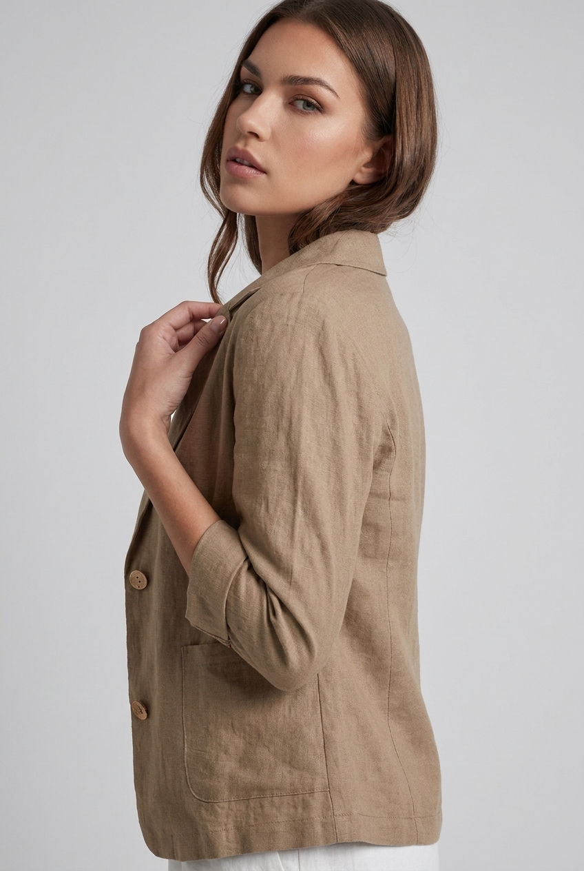 Linen Style Textured Notch Lapel Blazer Women
