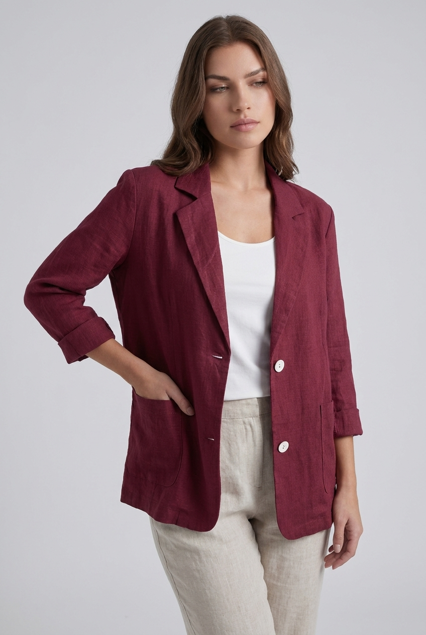 Linen Style Textured Notch Lapel Blazer Women