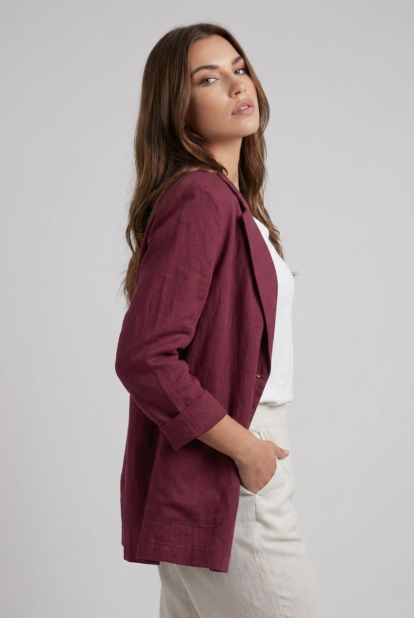 Linen Style Textured Notch Lapel Blazer Women