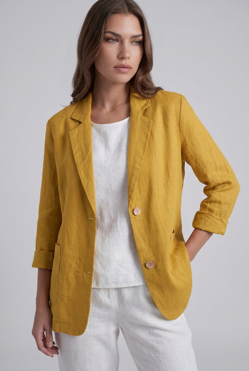 Linen Style Textured Notch Lapel Blazer Women