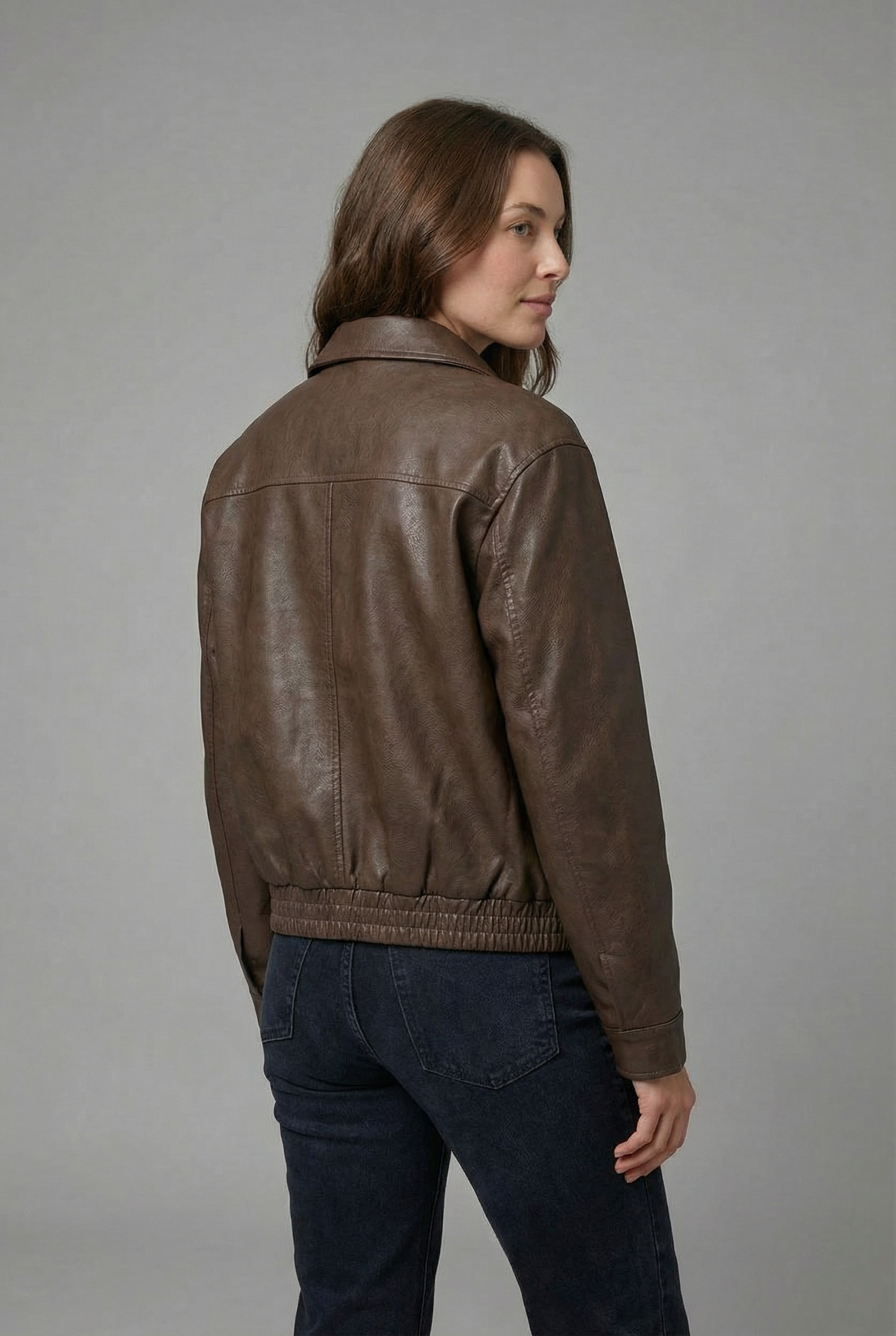 Women’s Classic Brown Zip-Up Leather Jacket