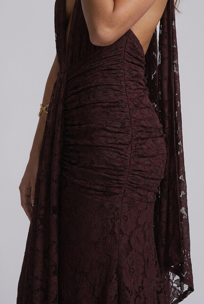 Lace Backless V Neck Maxi Wedding Guest Dress