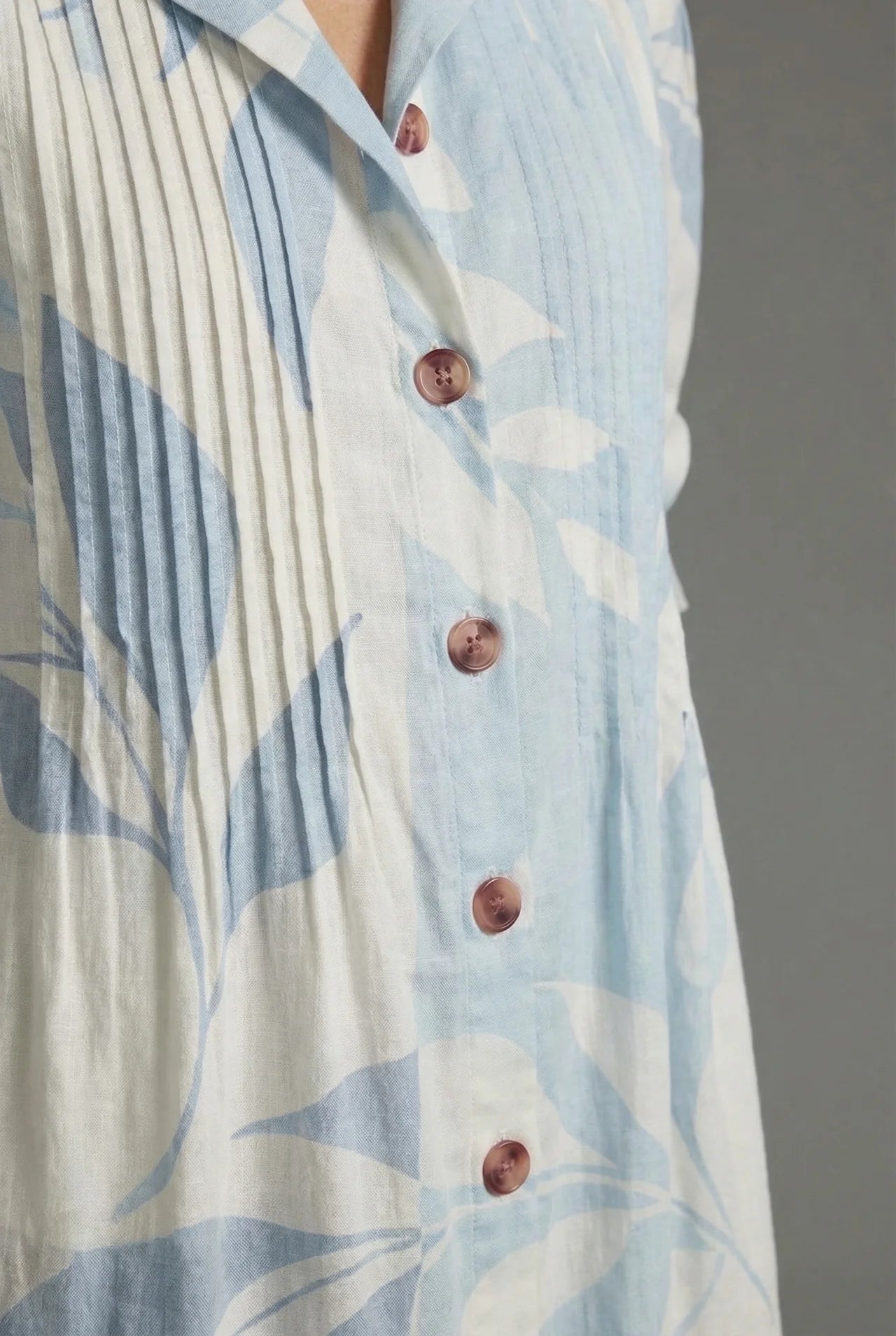 Botanical Pintuck Bodice Button Front Maxi Dress