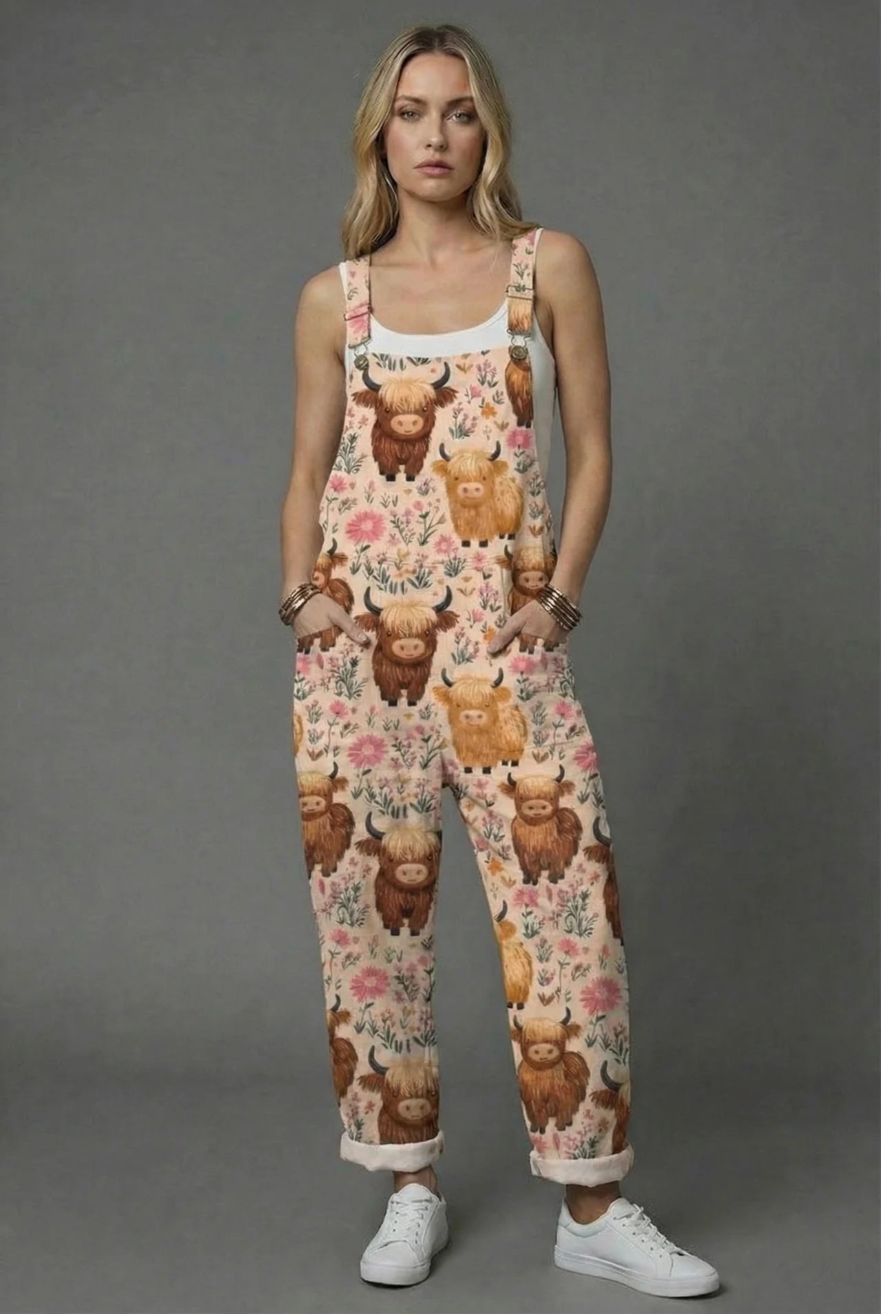 Floral Botanical Linen Style Summer Jumpsuit Women