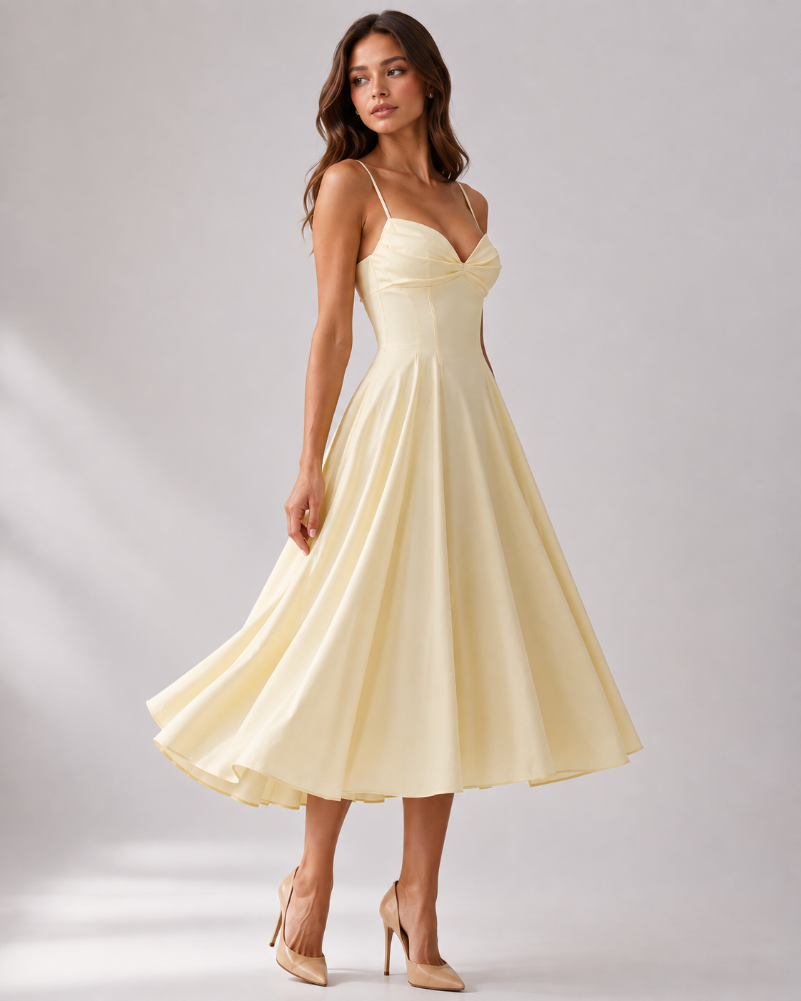 Beige Strappy Fit Flare Occasion Midi Dress