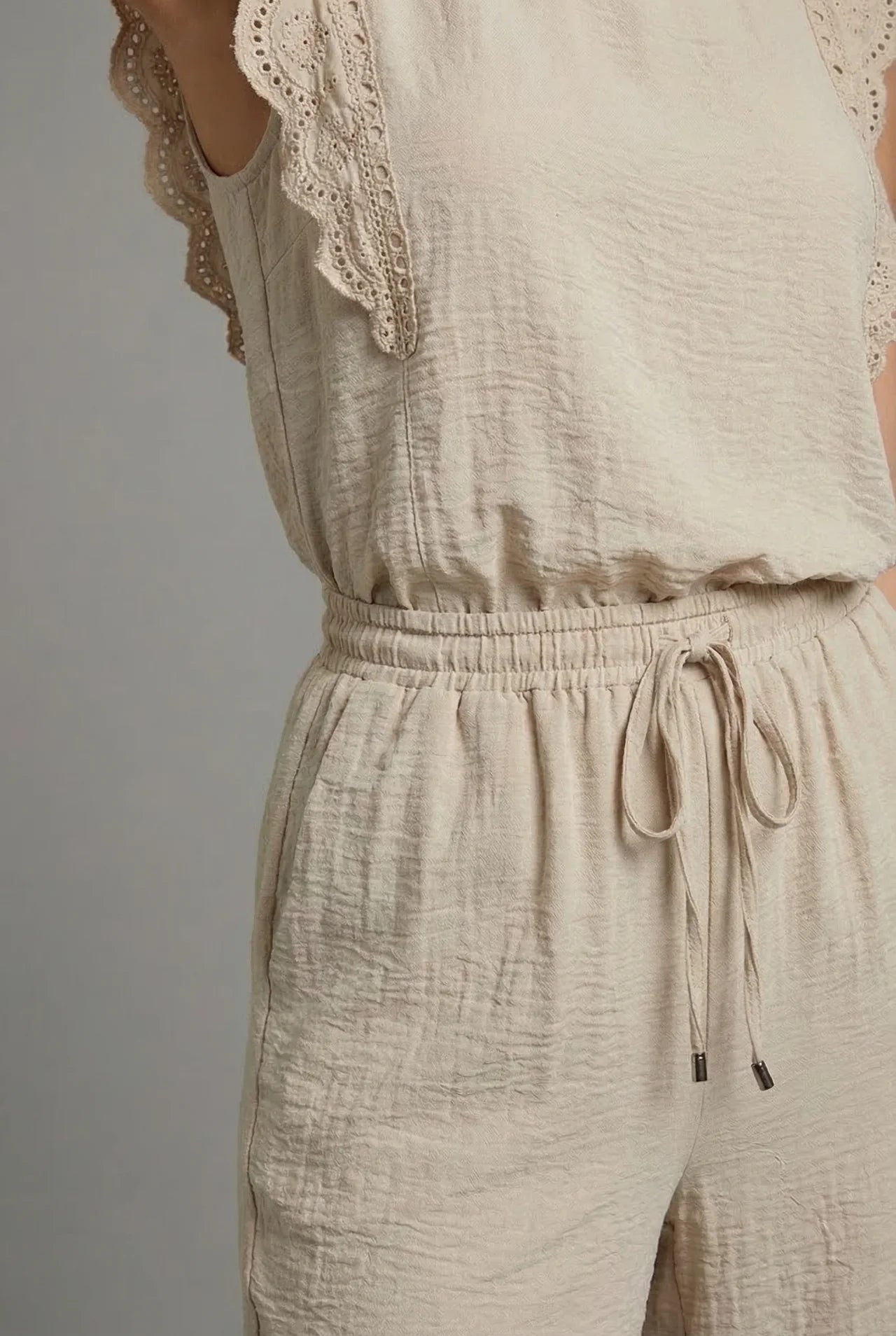 Summer Co-Ord Set Wide Leg Lace Trim