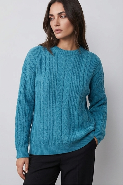 Relaxed Fit Cable Knit Crew Neck Jumper Women