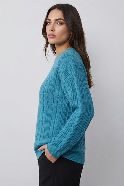 Relaxed Fit Cable Knit Crew Neck Jumper Women