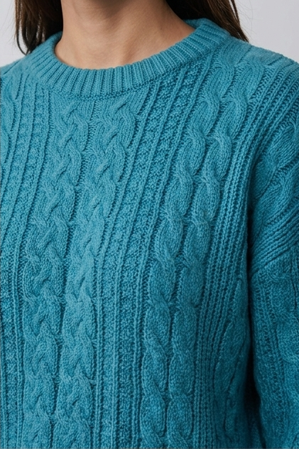 Relaxed Fit Cable Knit Crew Neck Jumper Women