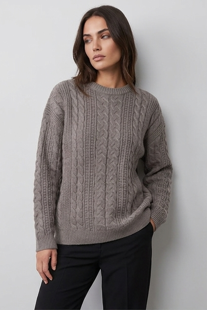 Relaxed Fit Cable Knit Crew Neck Jumper Women