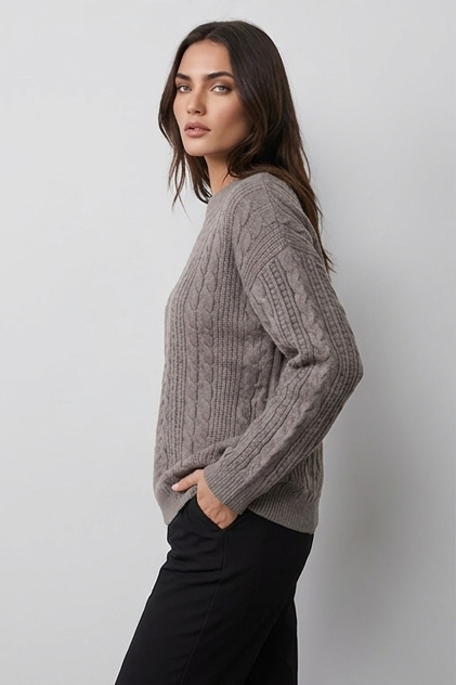 Relaxed Fit Cable Knit Crew Neck Jumper Women