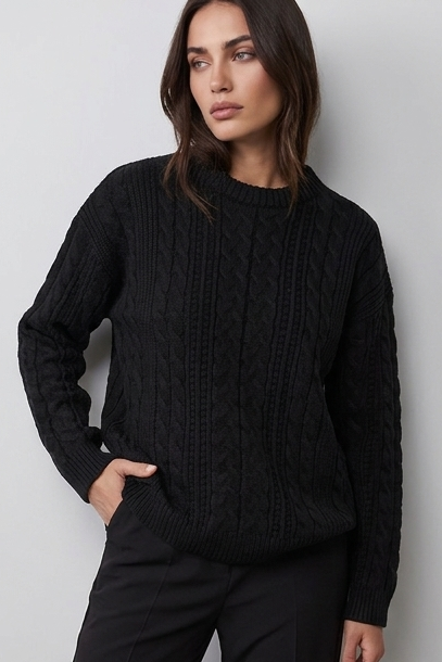 Relaxed Fit Cable Knit Crew Neck Jumper Women