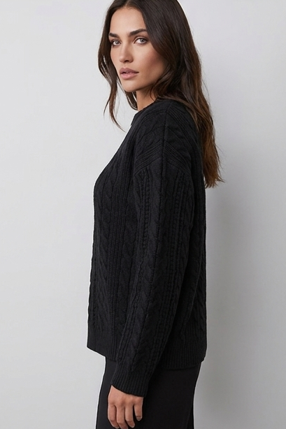 Relaxed Fit Cable Knit Crew Neck Jumper Women