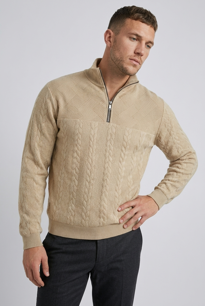 Cable Knit Textured Quarter Zip Jumper Men