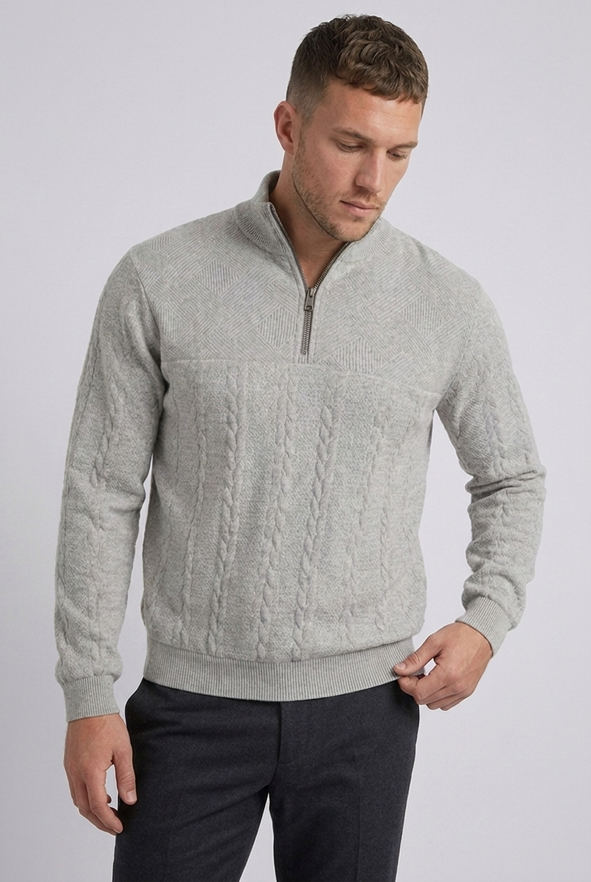 Cable Knit Textured Quarter Zip Jumper Men