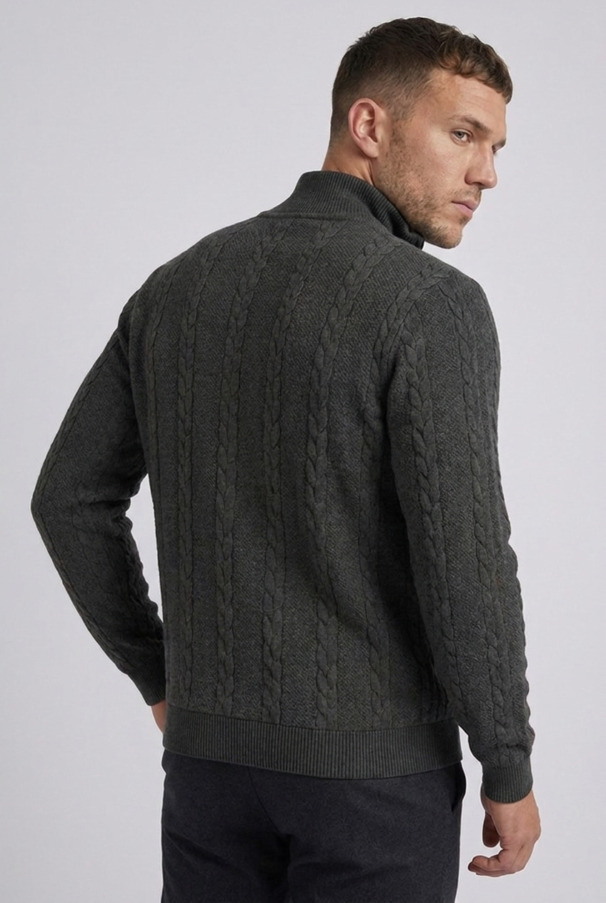 Cable Knit Textured Quarter Zip Jumper Men