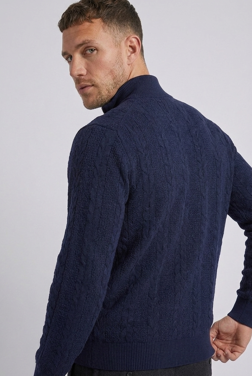 Cable Knit Textured Quarter Zip Jumper Men