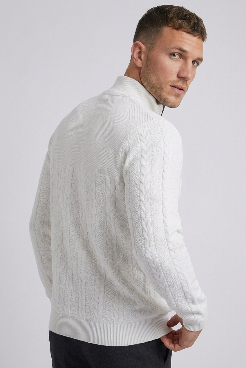 Cable Knit Textured Quarter Zip Jumper Men
