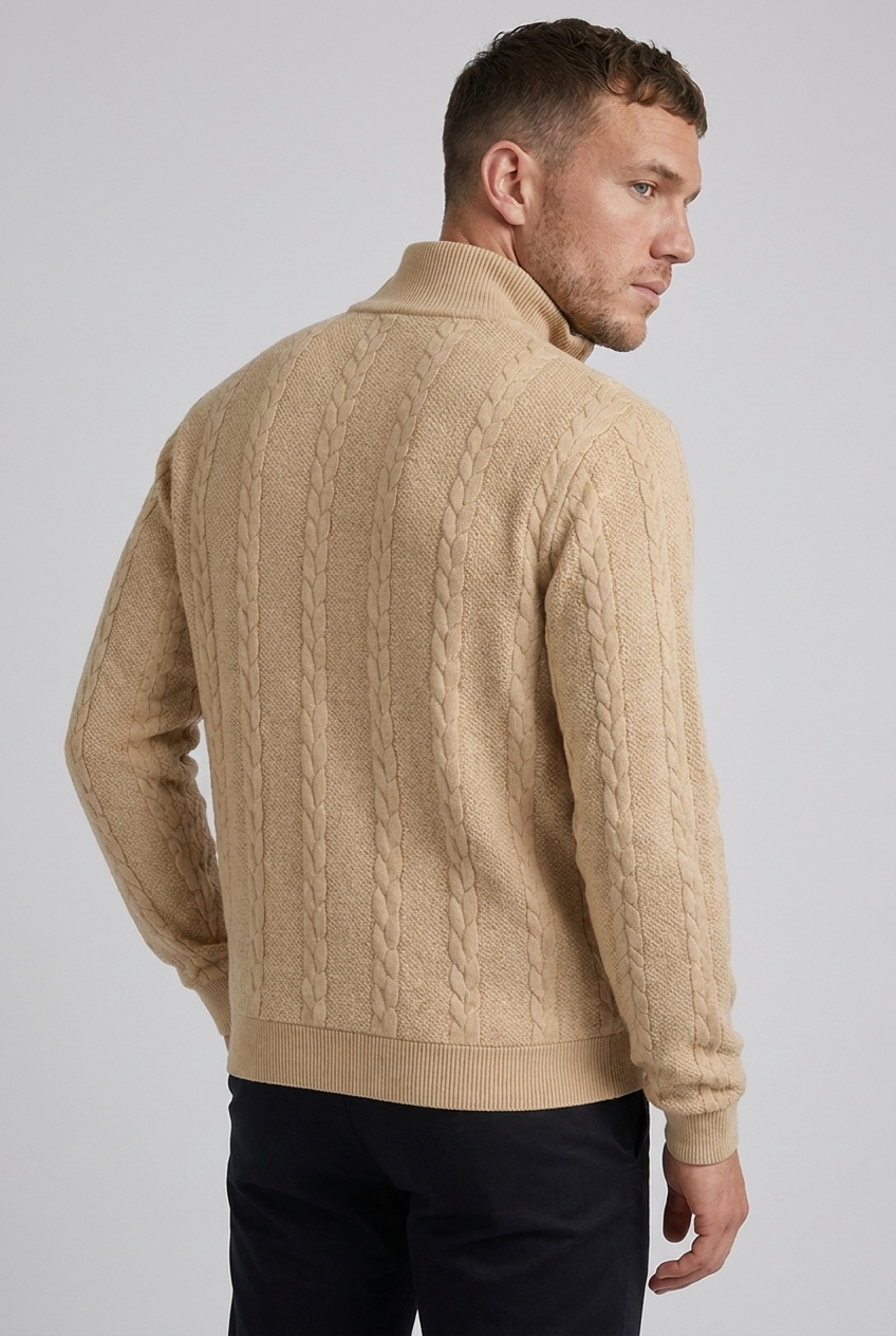 Cable Knit Textured Quarter Zip Jumper Men