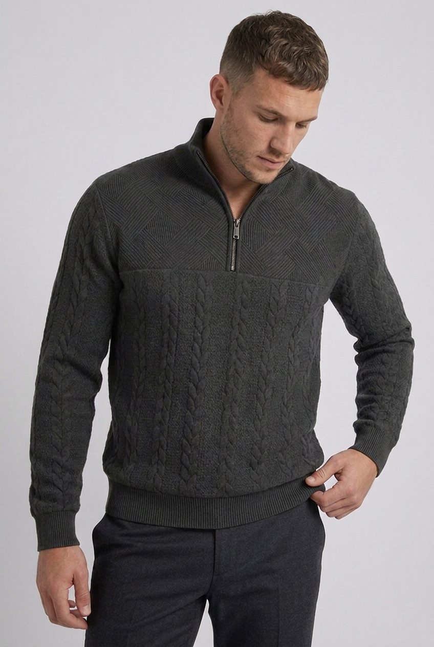 Cable Knit Textured Quarter Zip Jumper Men