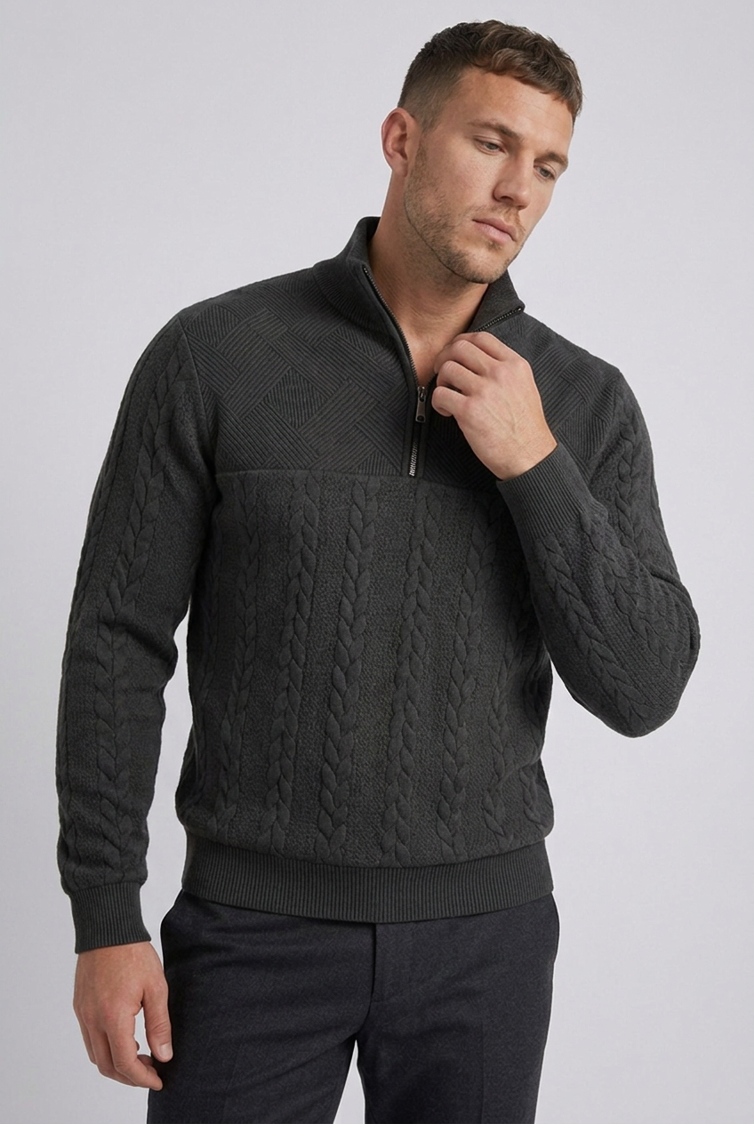 Cable Knit Textured Quarter Zip Jumper Men