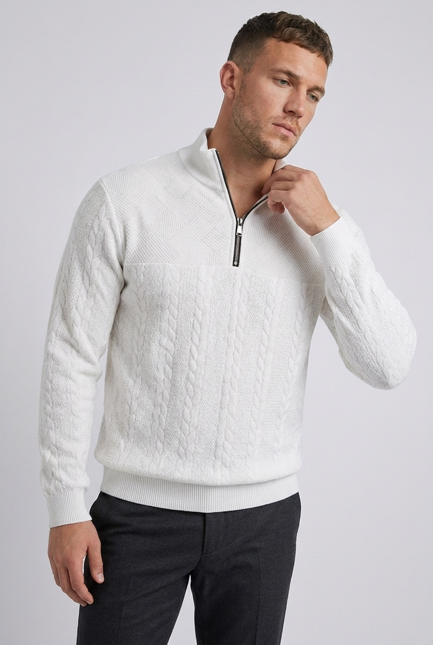 Cable Knit Textured Quarter Zip Jumper Men