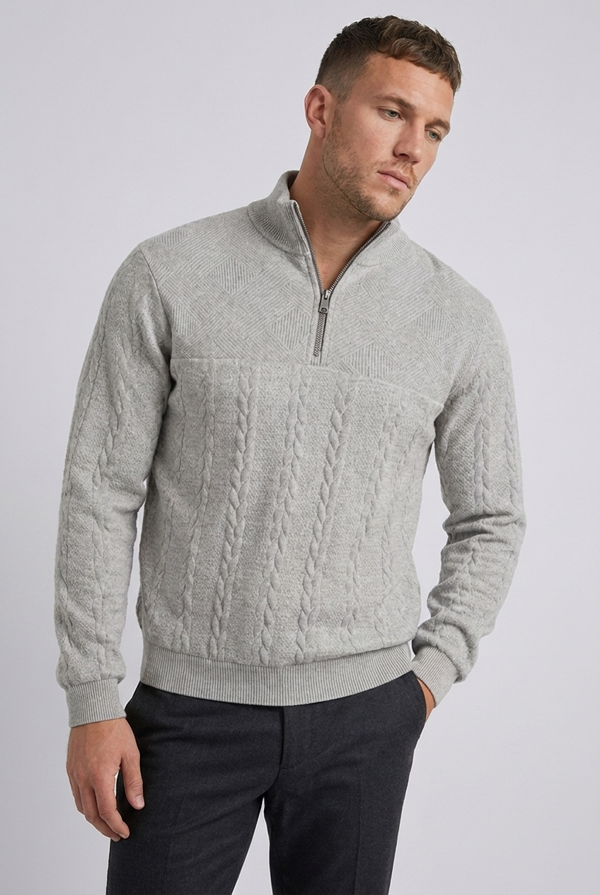 Cable Knit Textured Quarter Zip Jumper Men