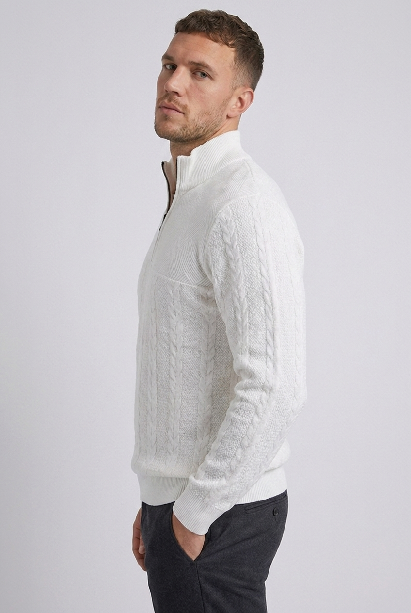 Cable Knit Textured Quarter Zip Jumper Men