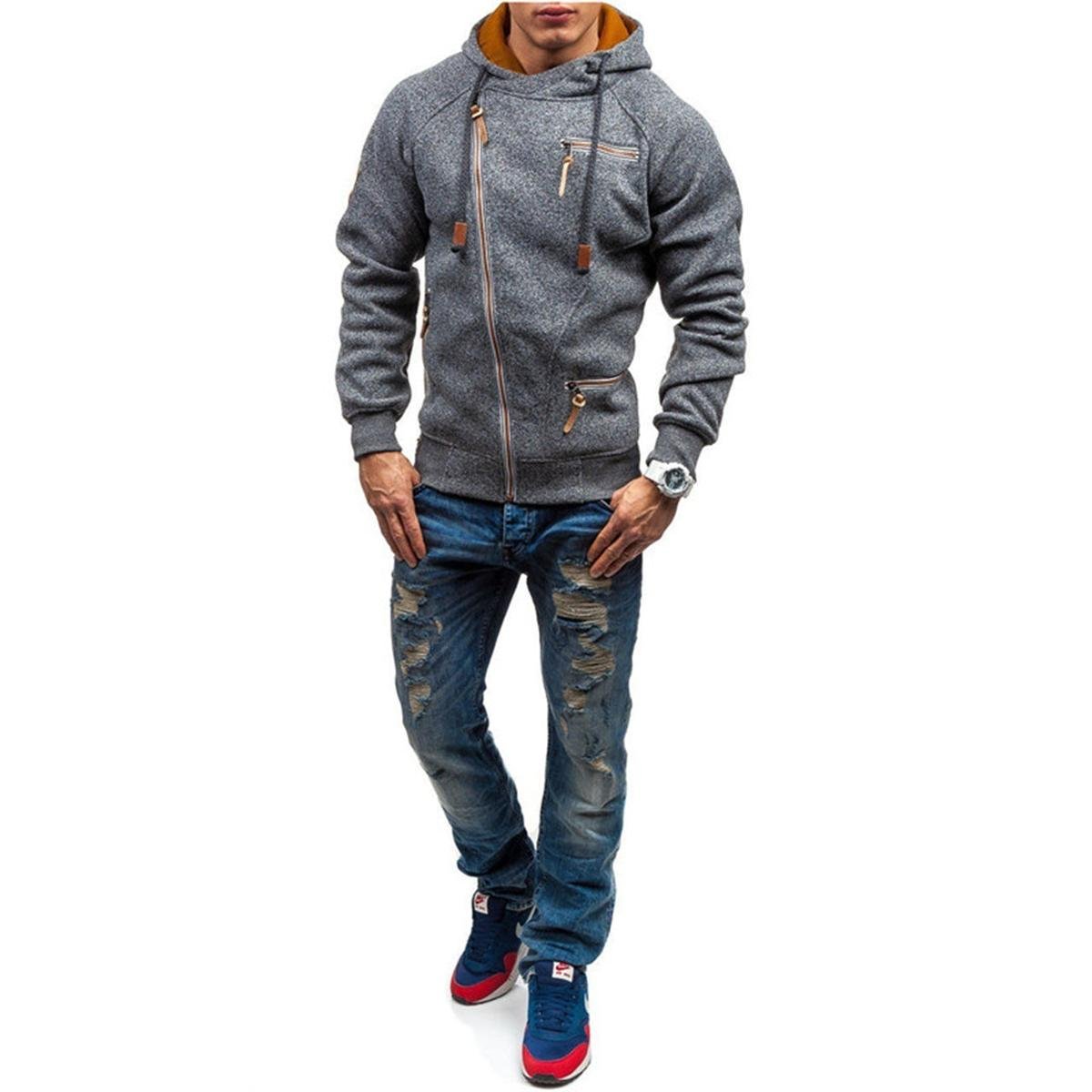 Casual Fleece Hoodie With Pockets And Adjustable Hood For Men
