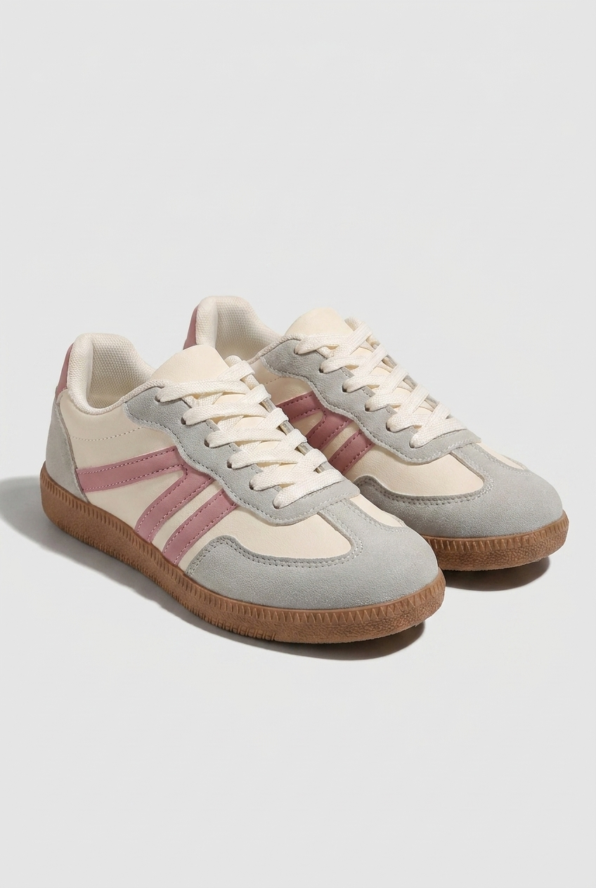 Two-Tone Lace-Up Low-Top Casual Trainers Women