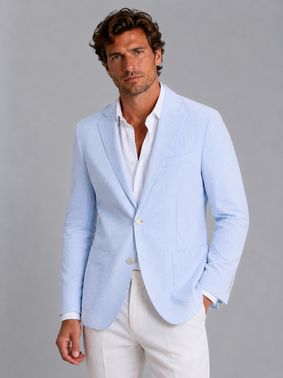 Textured Notch Lapel Lightweight Blazer Men