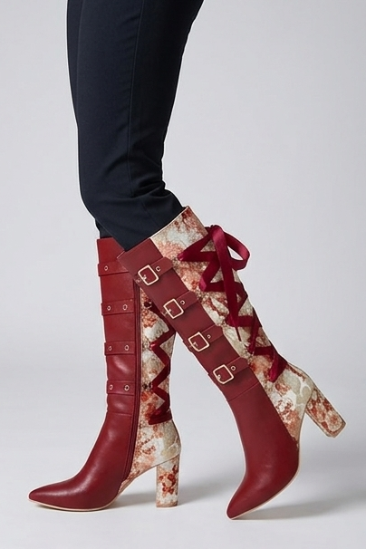 Chunky Heel Panelled Knee High Boots Women