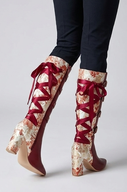Chunky Heel Panelled Knee High Boots Women