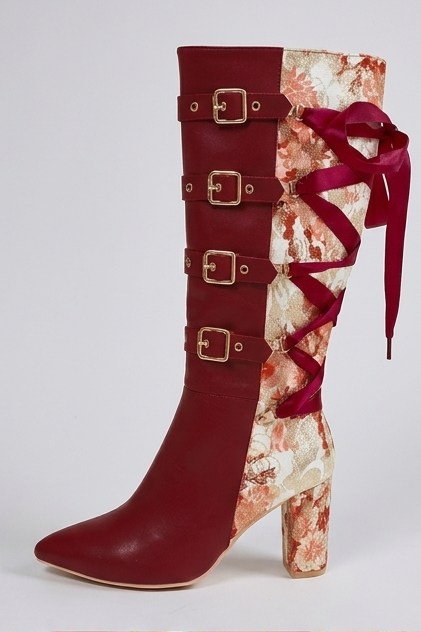 Chunky Heel Panelled Knee High Boots Women