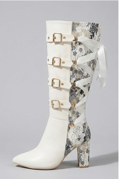 Chunky Heel Panelled Knee High Boots Women