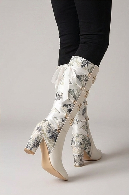 Chunky Heel Panelled Knee High Boots Women