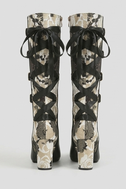 Chunky Heel Panelled Knee High Boots Women