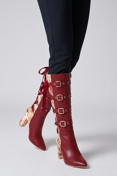 Chunky Heel Panelled Knee High Boots Women