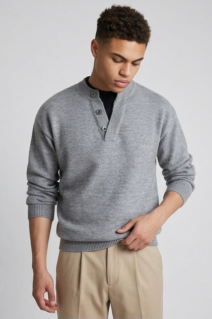 Chunky Knit Jumper Round Neck Long Sleeve Men